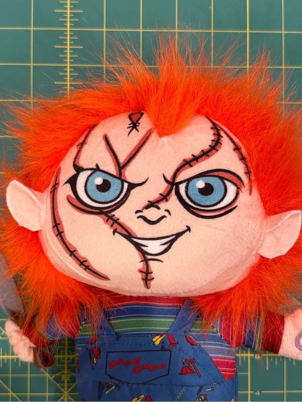 Orange-Haired Plush Doll with Blue Overalls - Chucky Style